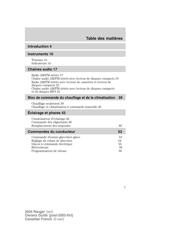 Page n°1 - Manuel utilisateur Ford Ranger (2004)