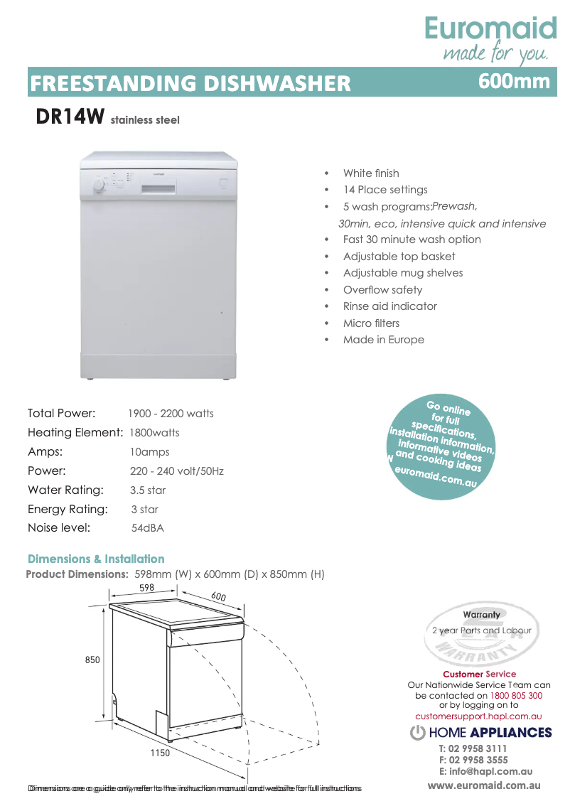 Page n°1 - Fiche technique Euromaid DR14W