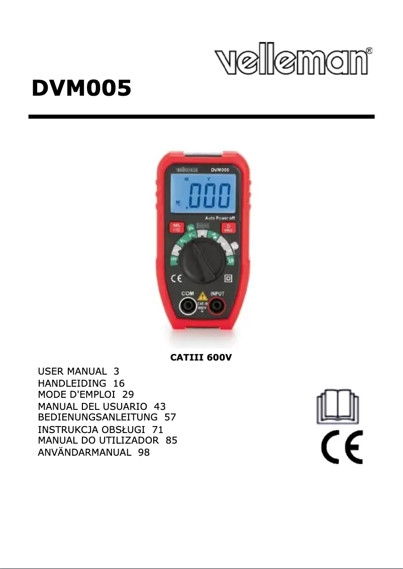 Page 1 de la notice Manuel utilisateur Velleman DVM005
