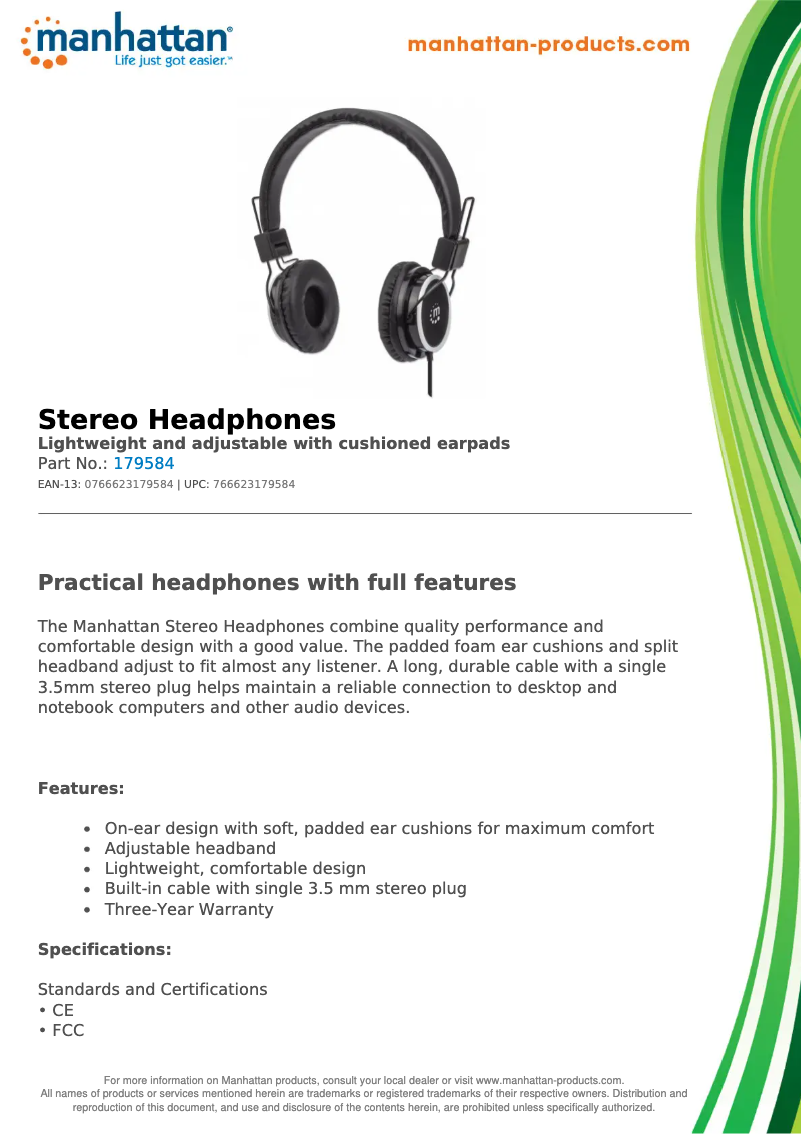 Page 1 de la notice Fiche technique Manhattan 179584