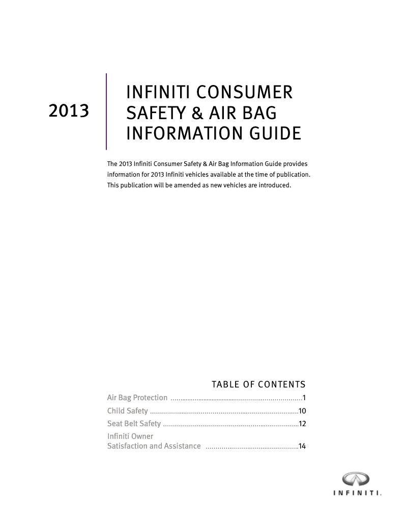 Página 1 del manual Instrucciones de seguridad Infiniti QX56 (2013)