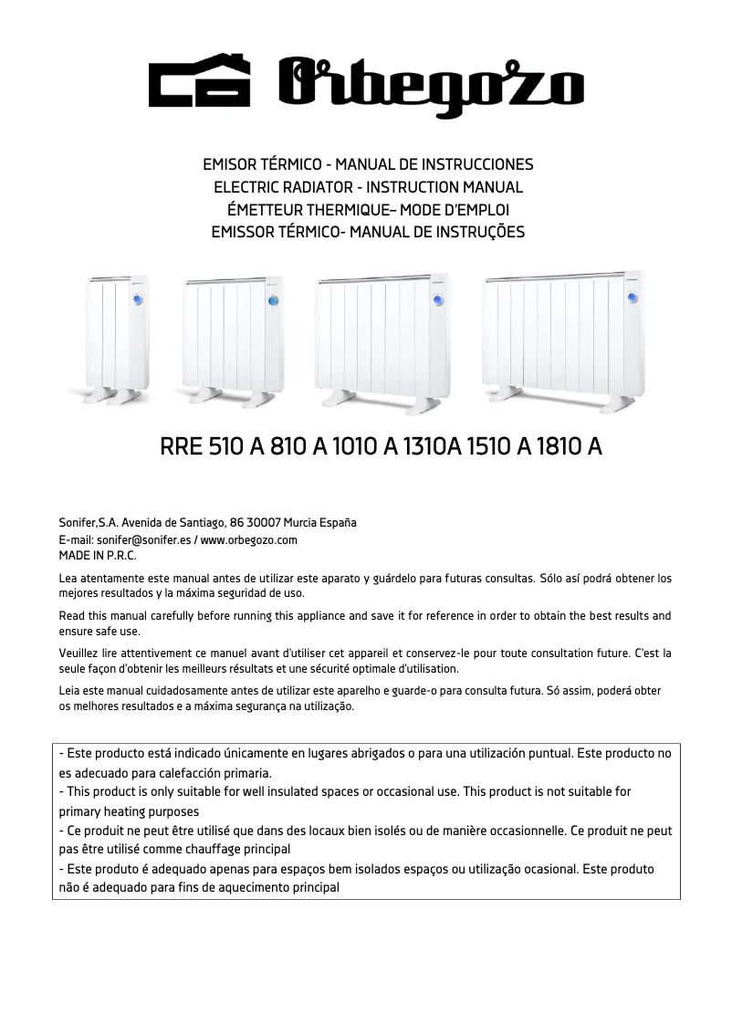 Page n°1 - Manuel utilisateur Orbegozo RRM 1010