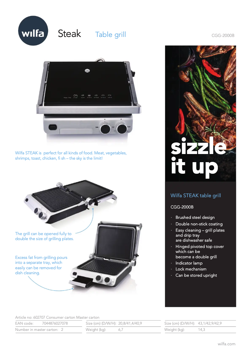 Page n°1 - Fiche technique Wilfa Steak CGG-2000B