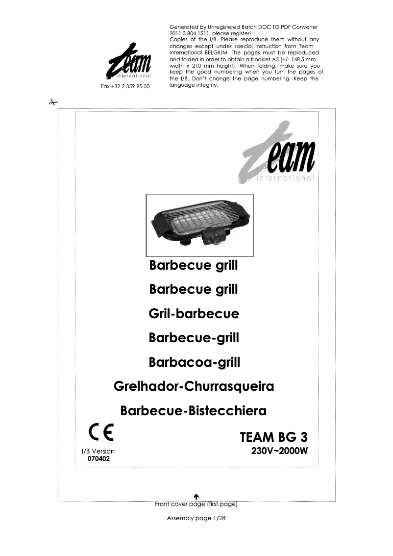 Page 1 de la notice Manuel utilisateur Team BG 3