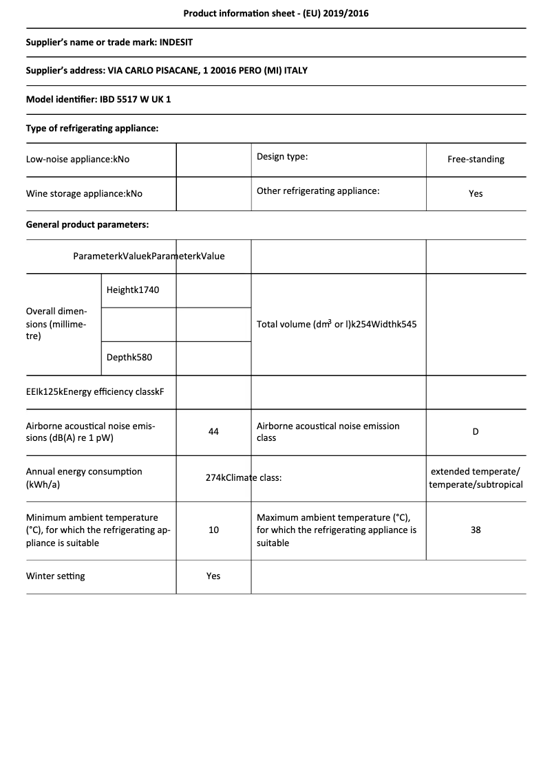 Page n°1 - Fiche technique Indesit IBD 5517 W UK 1
