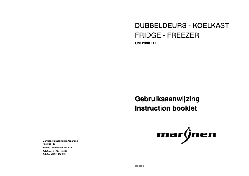 Page 1 de la notice Manuel utilisateur Marijnen CM 2330 DT