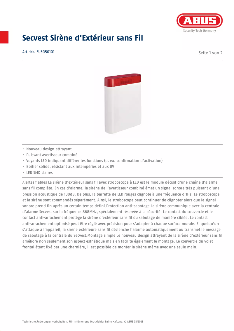 Imagen de la primera página del manual del dispositivo FUSG50101