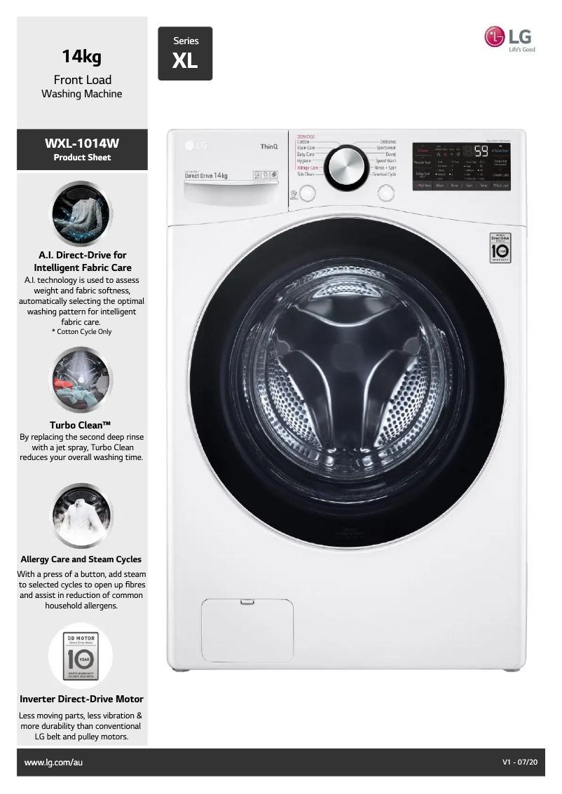 Page 1 de la notice Fiche technique LG WXL-1014W