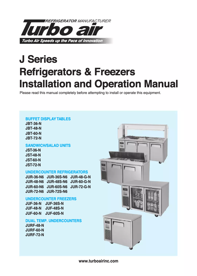 Página 1 del manual Guía de instalación Turbo air JBT-72