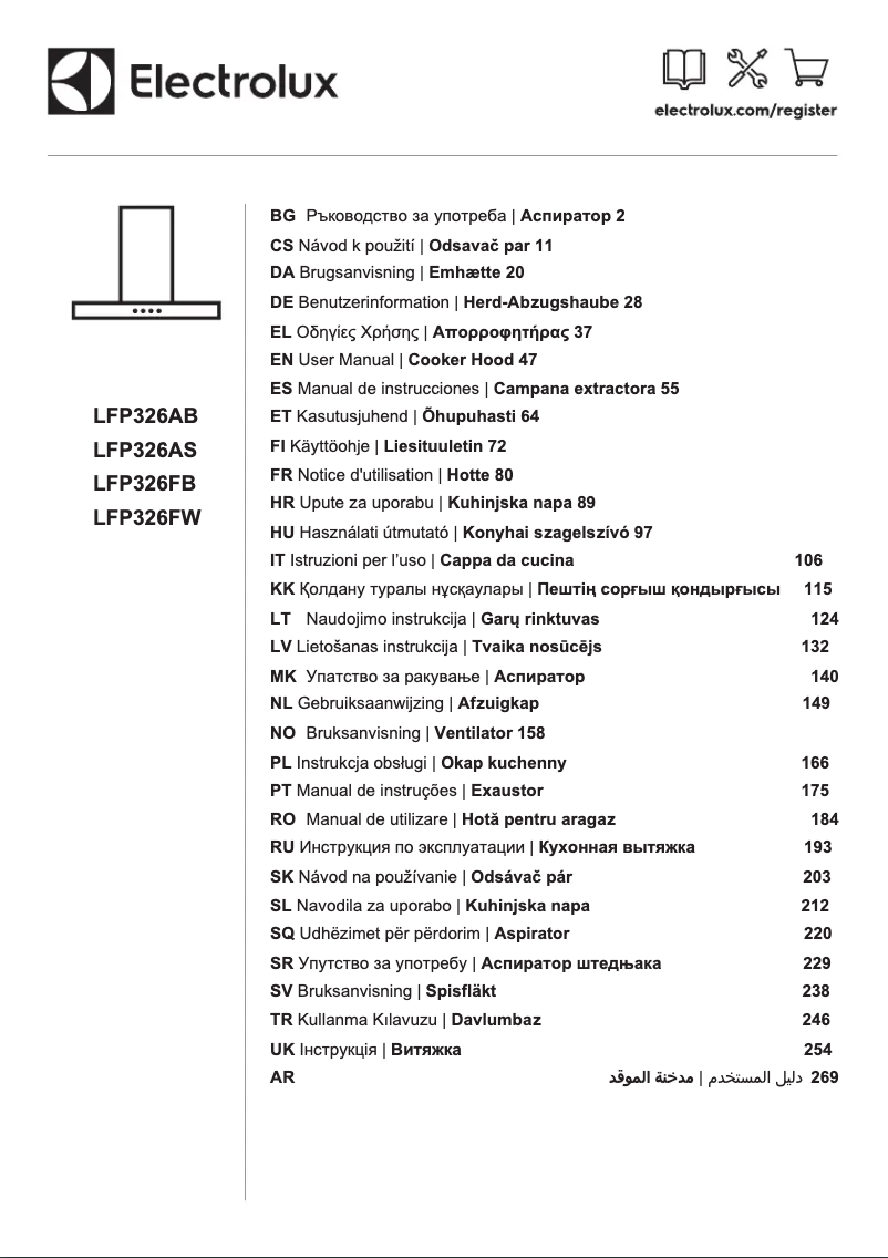 Page 1 de la notice Manuel utilisateur Electrolux LFP326FB
