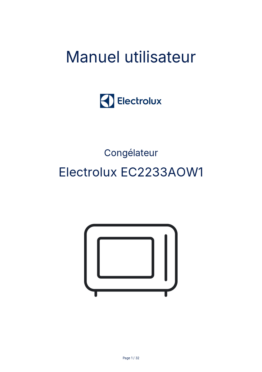 Image de la première page du manuel de l'appareil EC2233AOW1