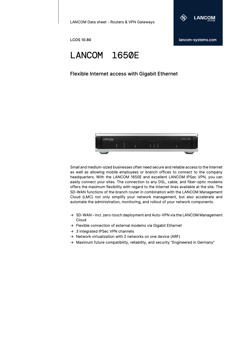Page n°1 - Fiche technique Lancom 1650E