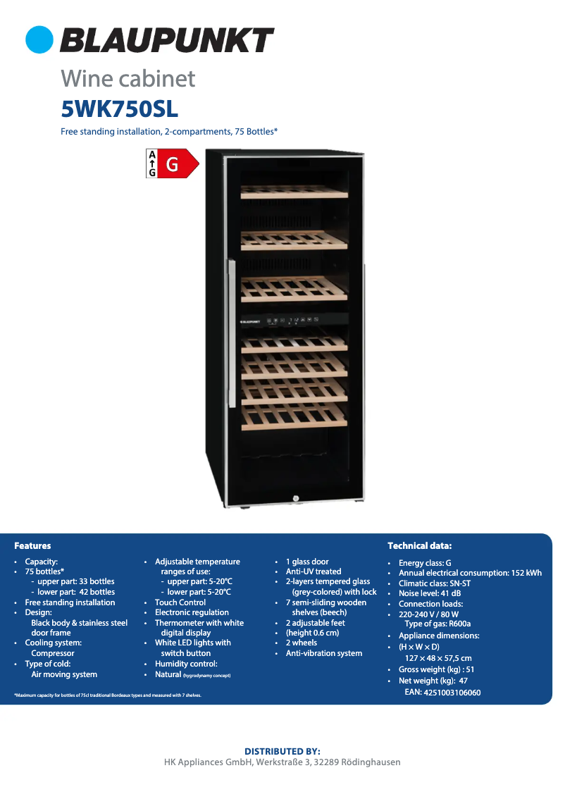 Page 1 de la notice Manuel utilisateur Blaupunkt 5WK750SL