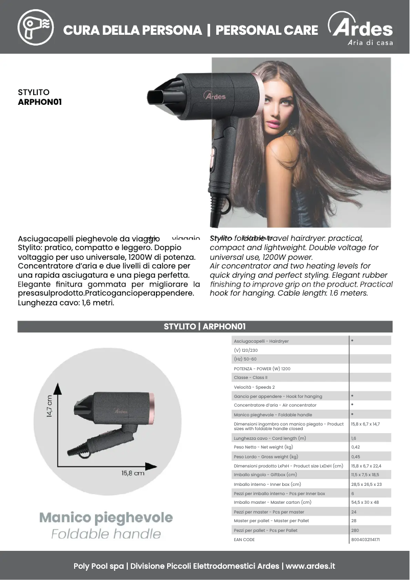 Page n°1 - Fiche technique Ardes ARPHON01