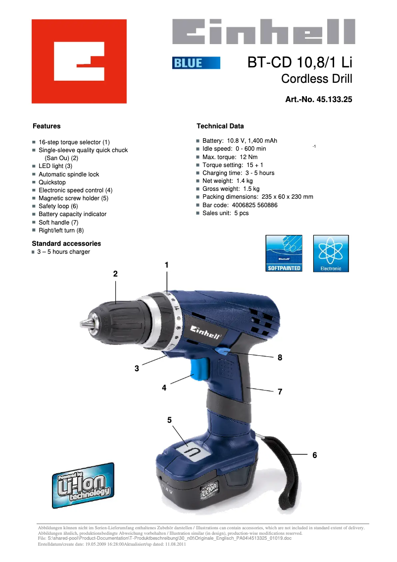 Page 1 de la notice Manuel utilisateur Einhell BT-CD 10,8/1 Li