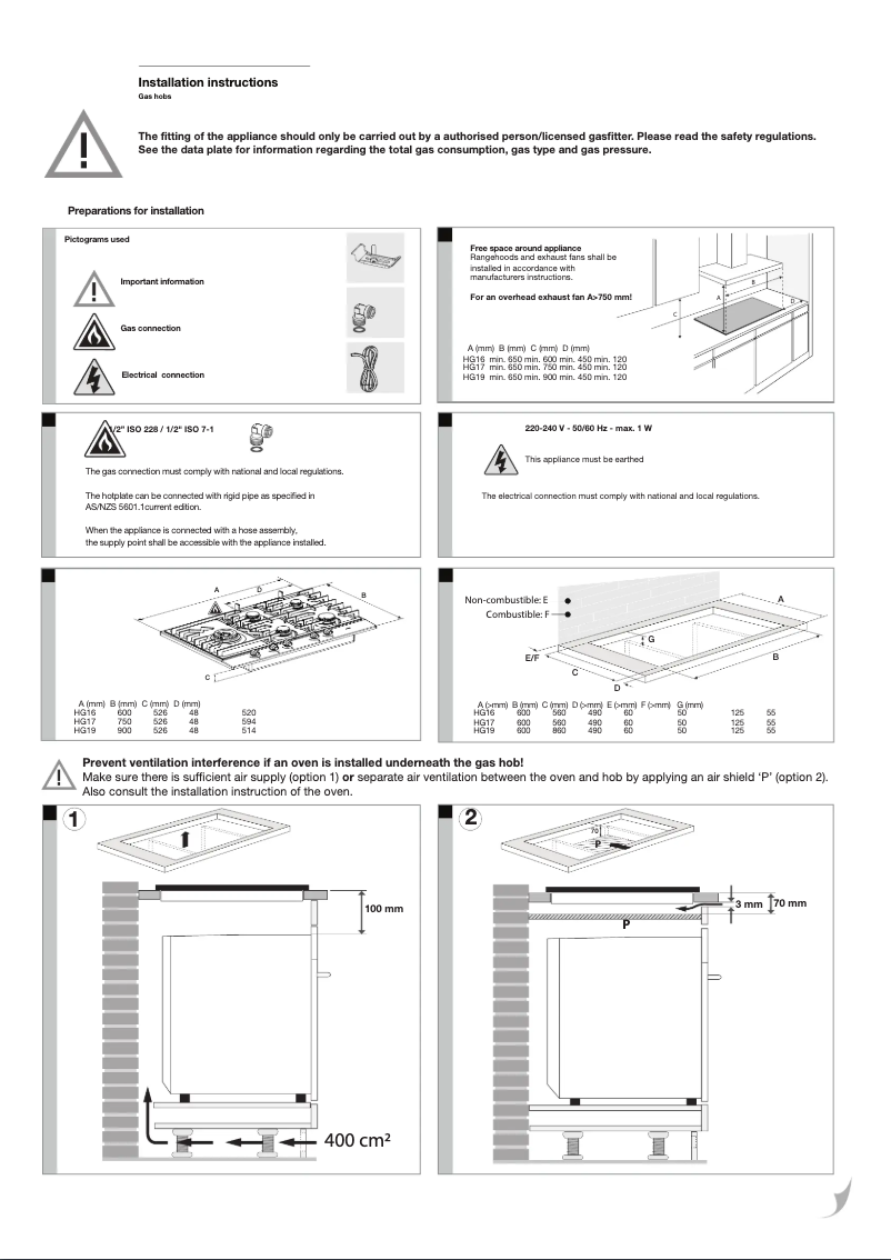 Page n°1 - Guide d'installation Asko HG1986AD