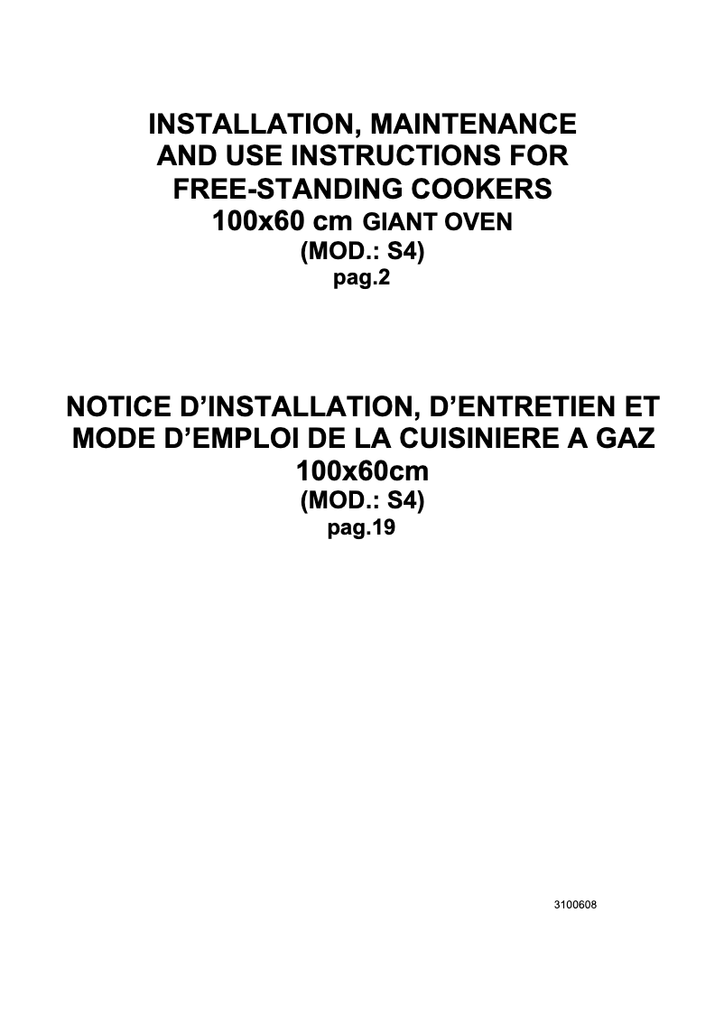 Page 1 de la notice Manuel utilisateur Bertazzoni PRO1005GGVLXE