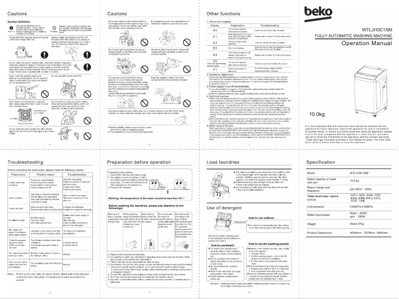 Page 1 de la notice Manuel utilisateur Beko WTLJI10C1SM