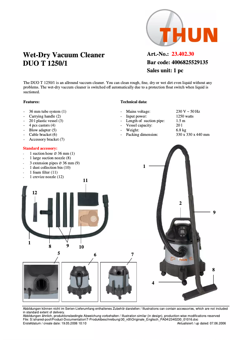 Image de la première page du manuel de l'appareil DUO T 1250/1
