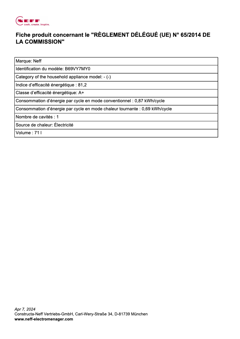 Image de la première page du manuel de l'appareil B69VY7MY0