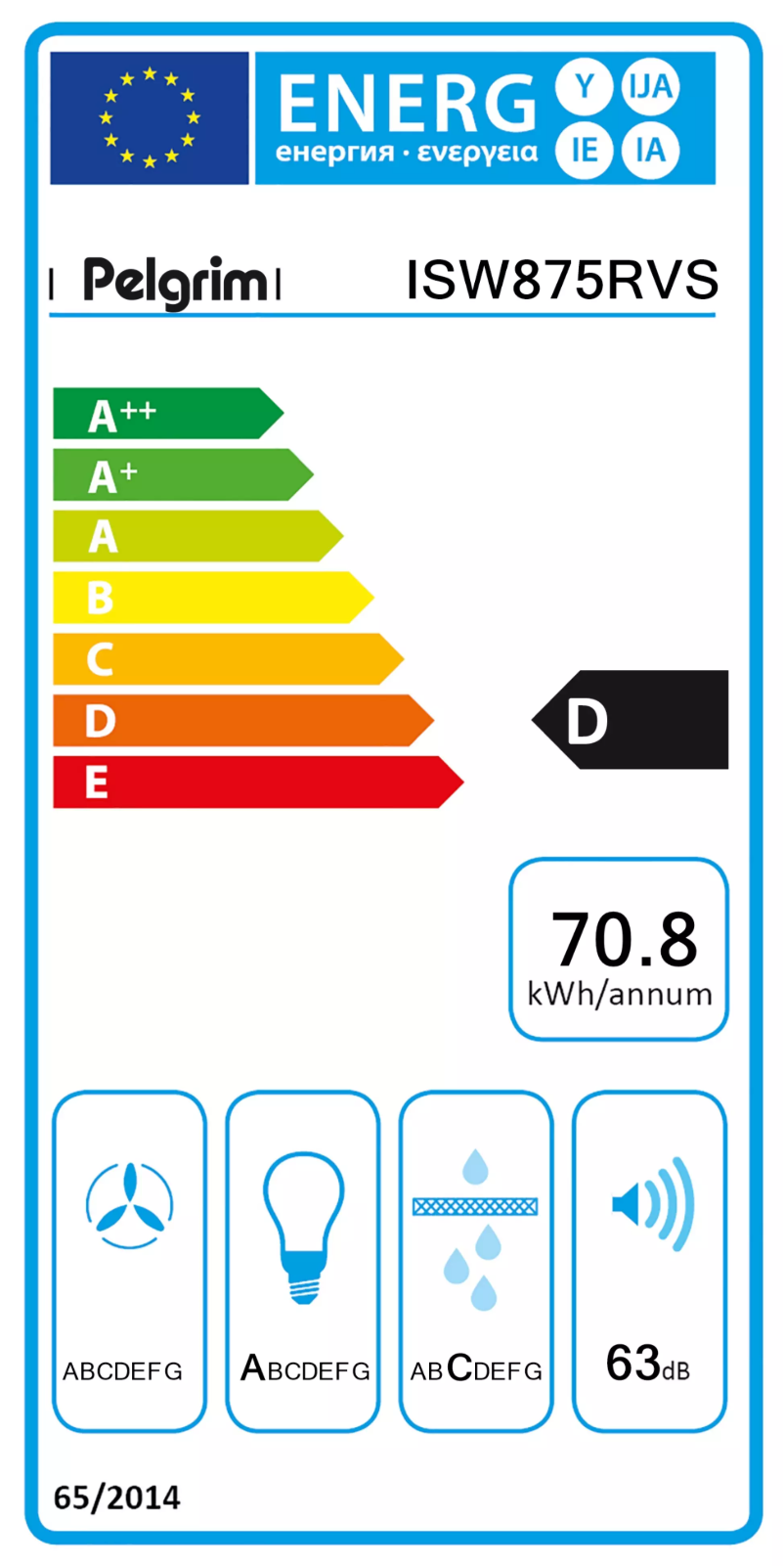 Page 1 de la notice Label énergétique Pelgrim ISW875RVS
