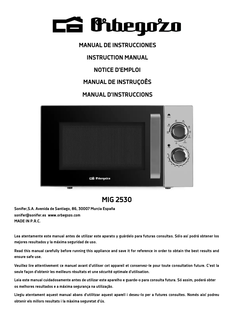 Page 1 of the manual User Manual Orbegozo MIG 2530