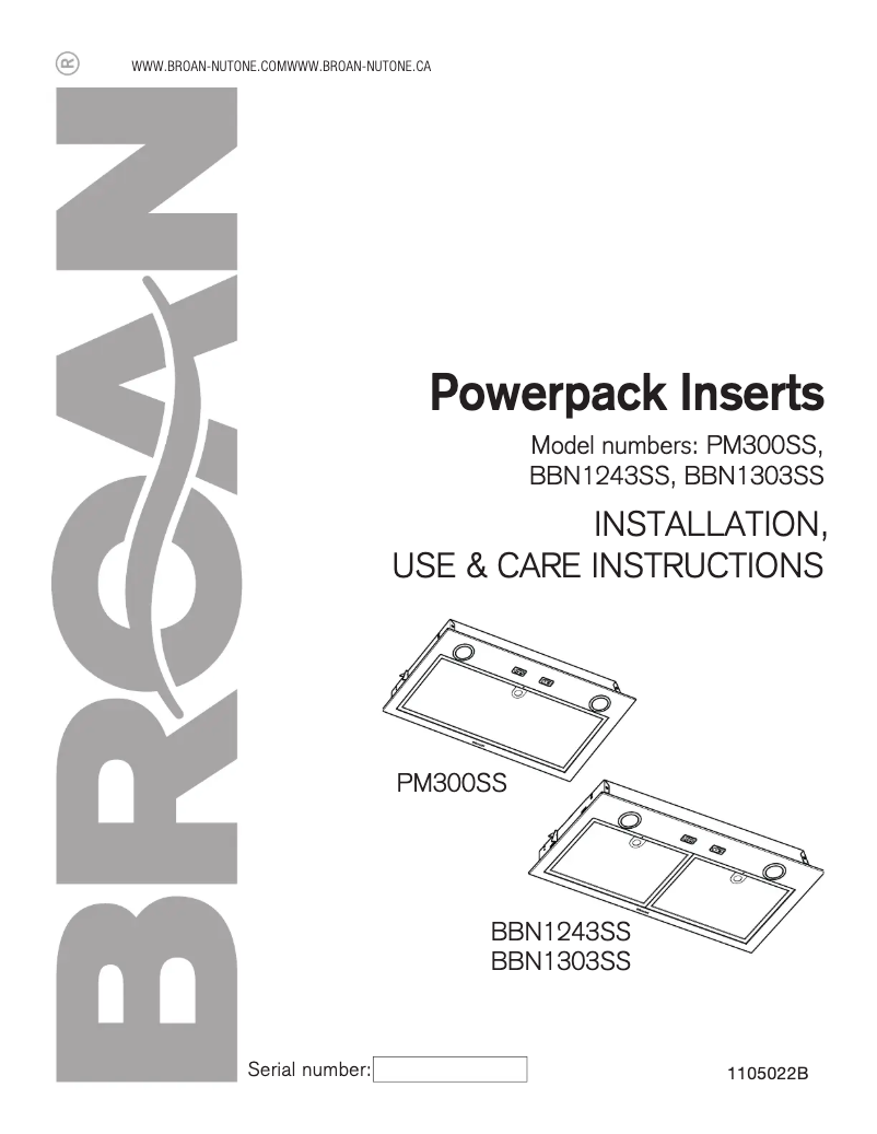 Page 1 de la notice Guide d'installation Broan PM300SS
