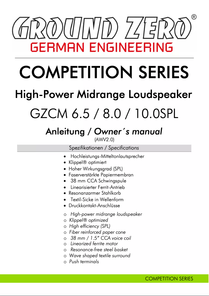 Página 1 del manual Manual de usuario Ground Zero GZCM 8.0SPL