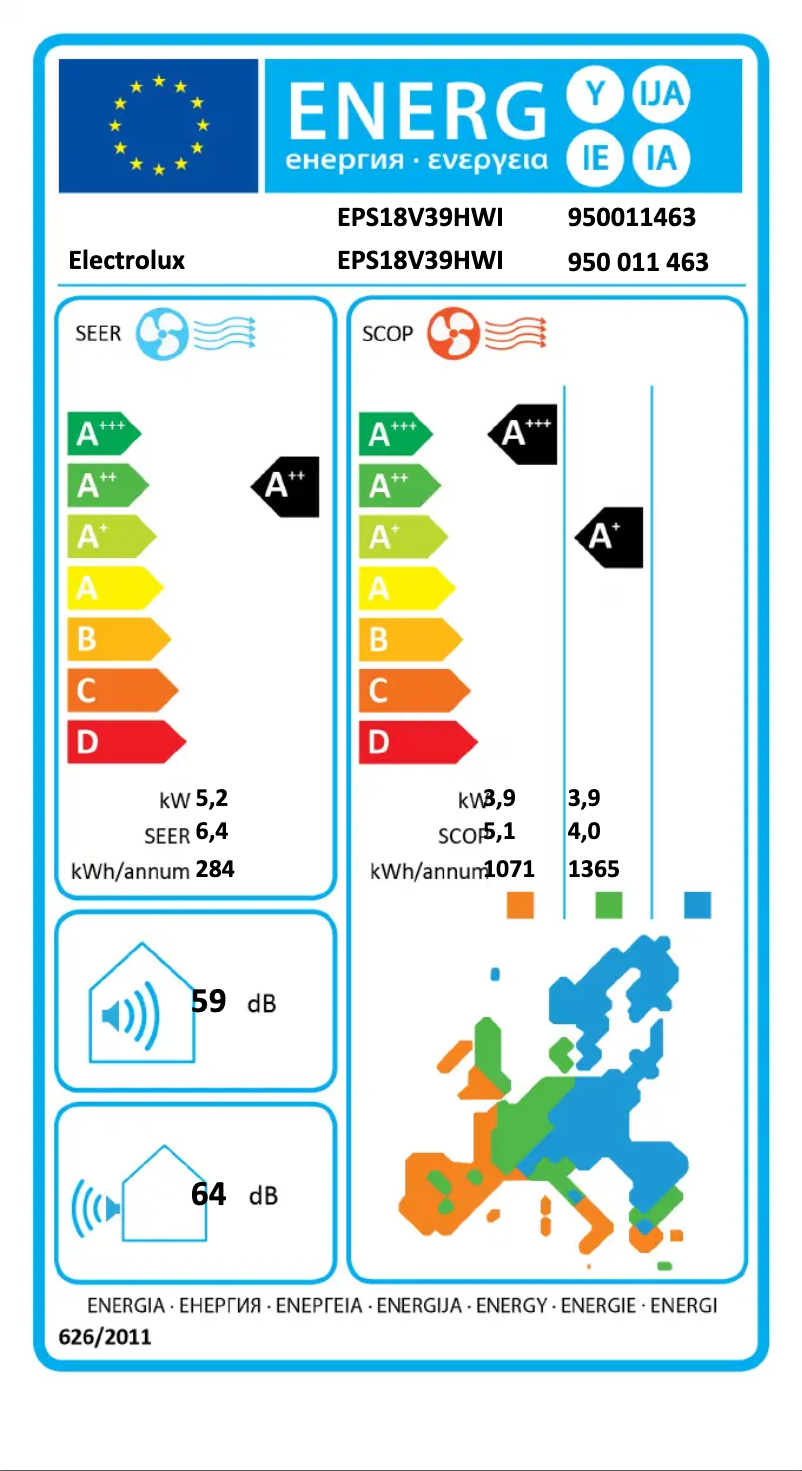 Página 1 del manual Etiqueta energética Electrolux EPS18V39HWI