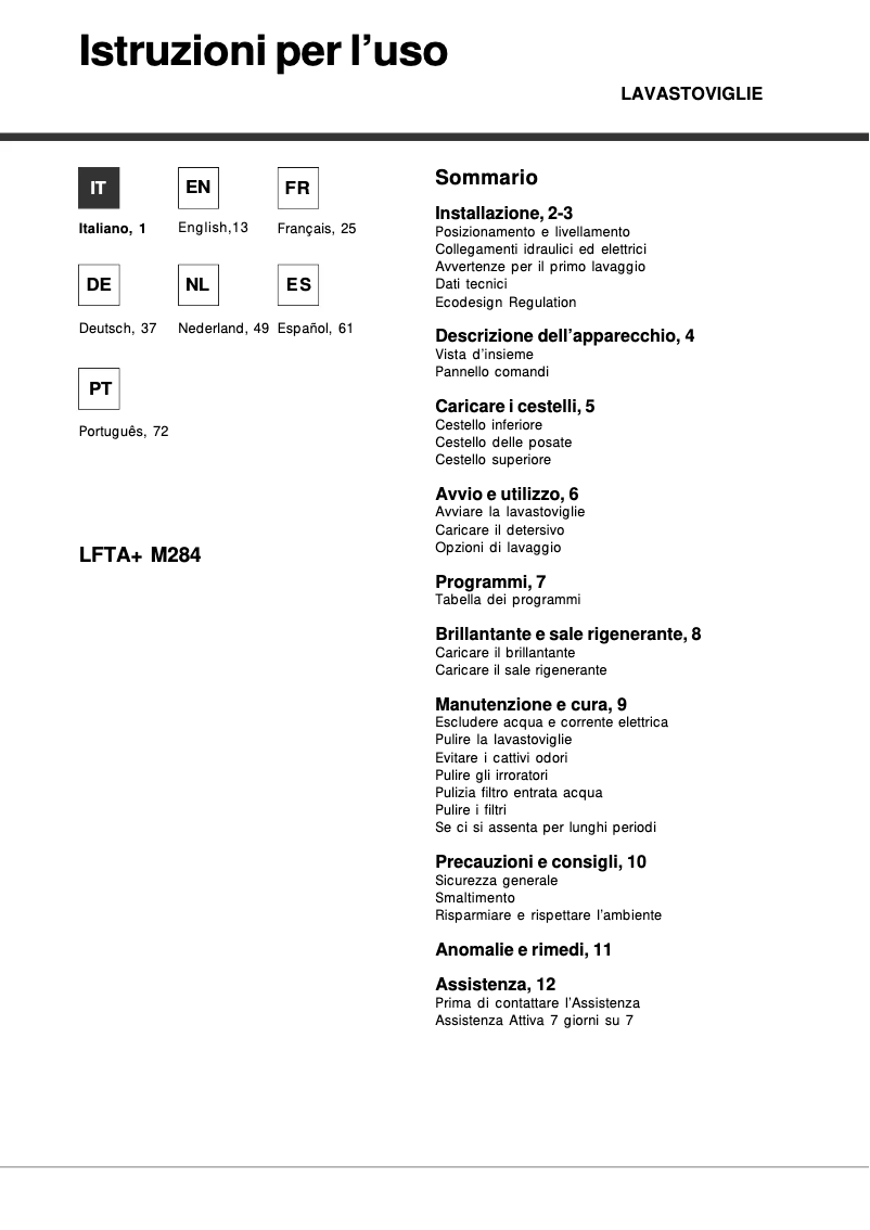 Page 1 de la notice Manuel utilisateur Hotpoint Ariston LFTA+ M284 A/HA.R