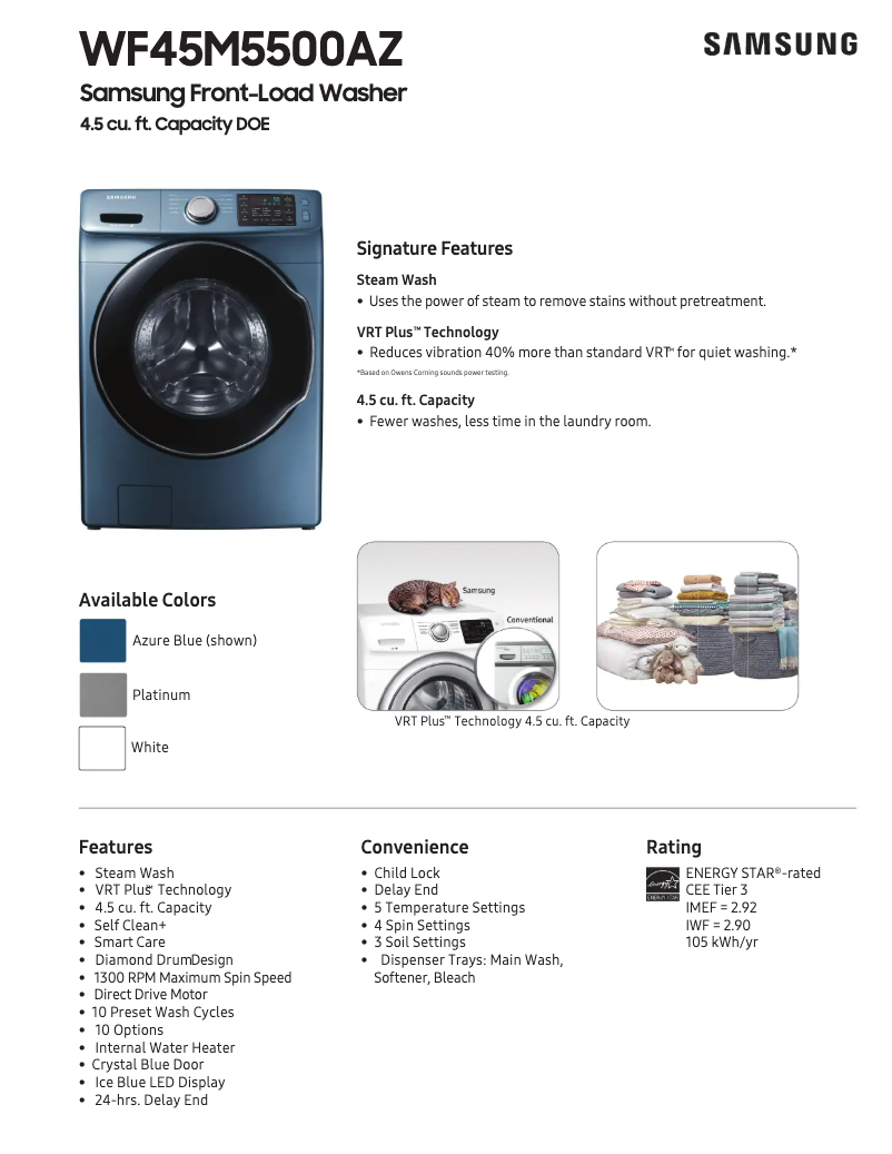 Página 1 del manual Ficha técnica Samsung WF45M5500A