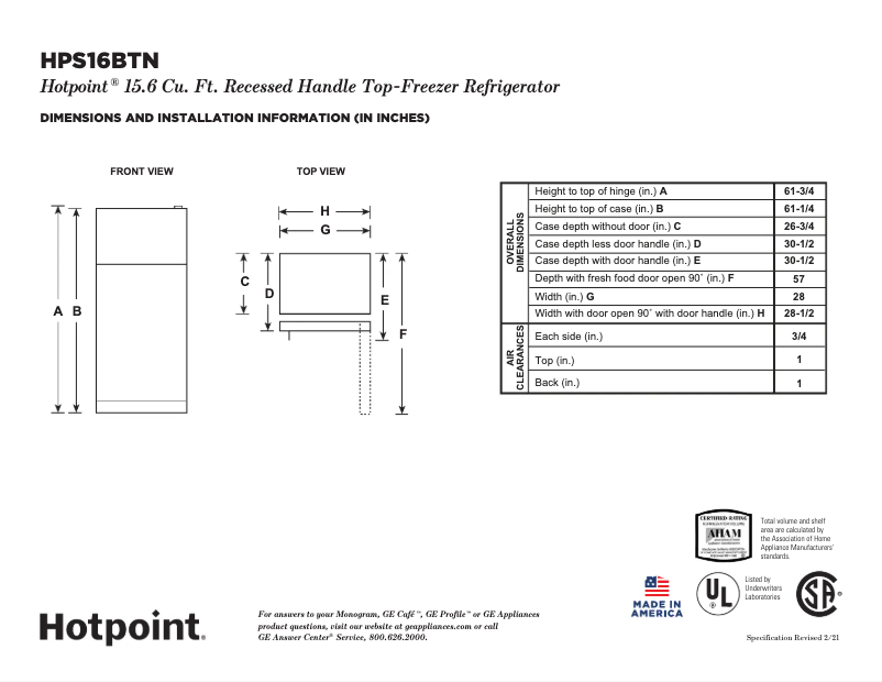 Image de la première page du manuel de l'appareil HPS16BTNRWW