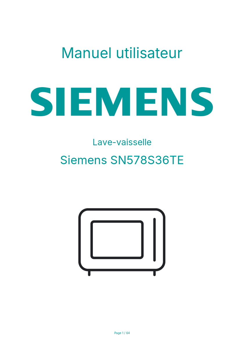 Page n°1 - Manuel utilisateur Siemens SN578S36TE