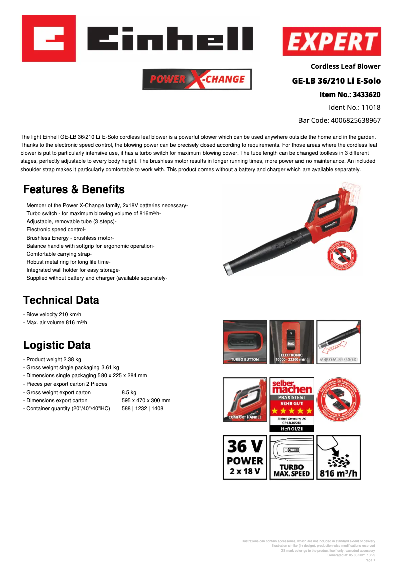 Image de la première page du manuel de l'appareil GE-LB 36/210 Li E-Solo