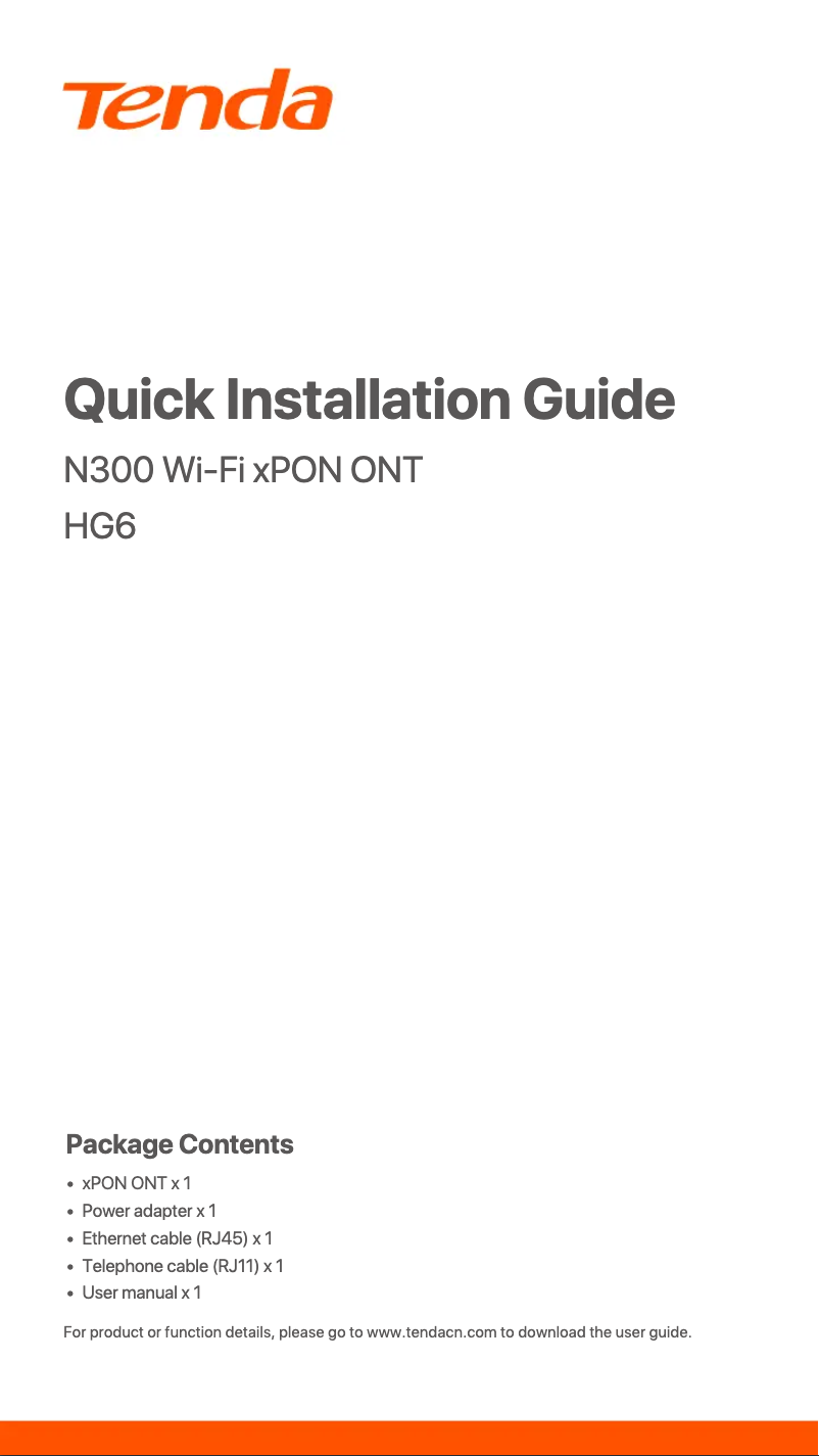 Page 1 de la notice Guide de démarrage rapide Tenda HG6