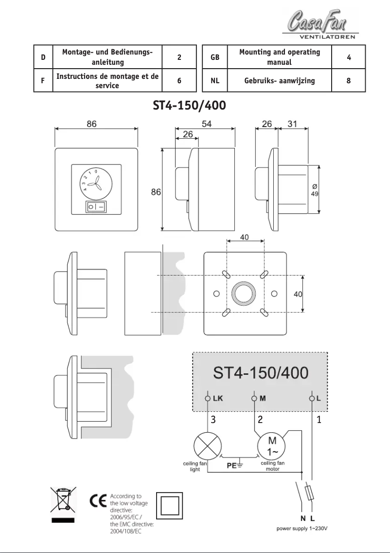 Page 1 de la notice Manuel utilisateur CasaFan ST4-150/400