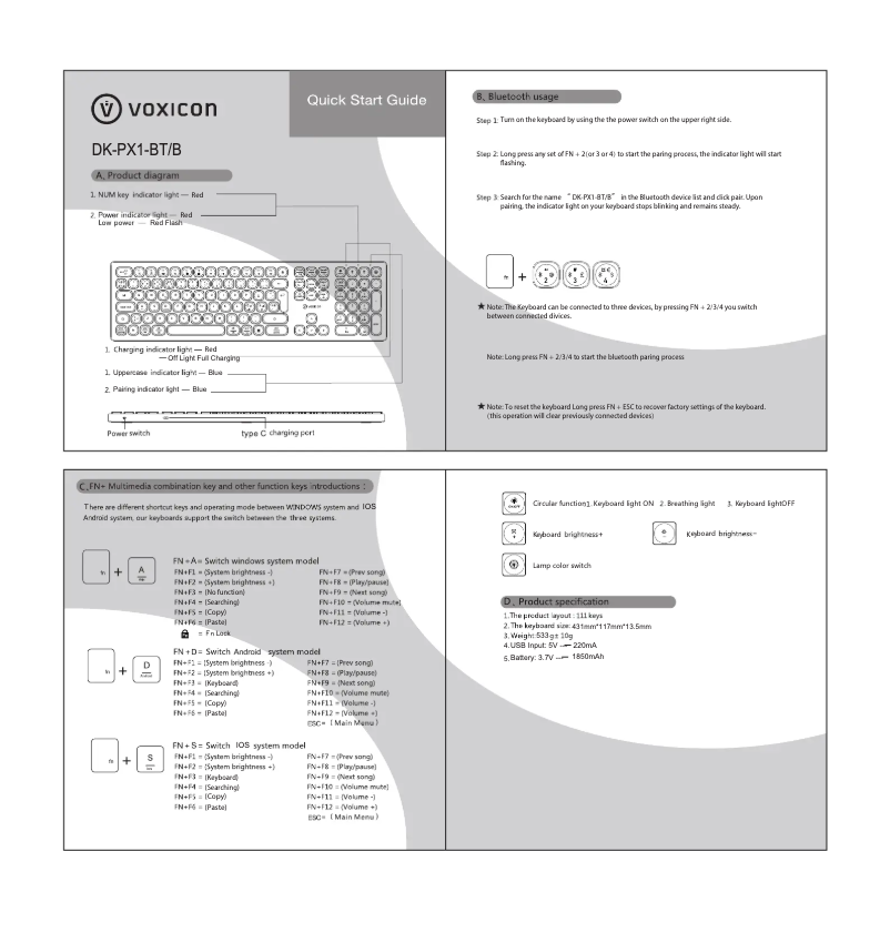 Page 1 de la notice Manuel utilisateur Voxicon DK-PX1-BT