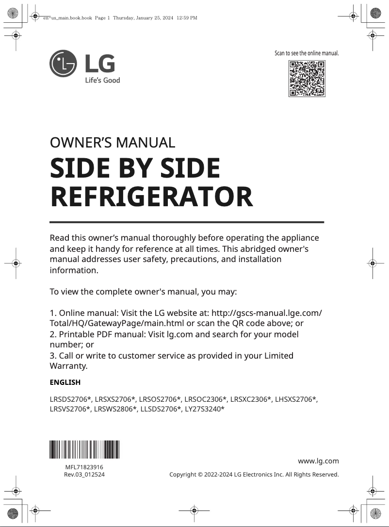 Image de la première page du manuel de l'appareil LY27S3240S