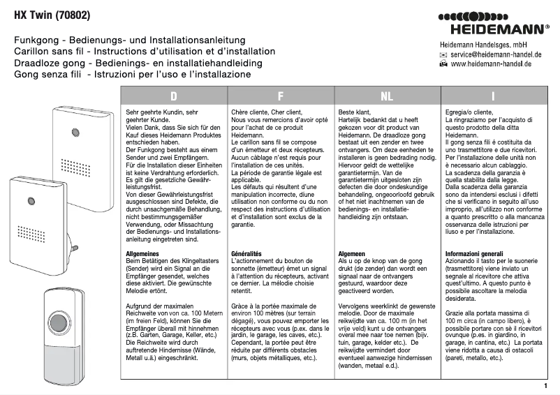 Page 1 de la notice Manuel utilisateur Heidemann 70802