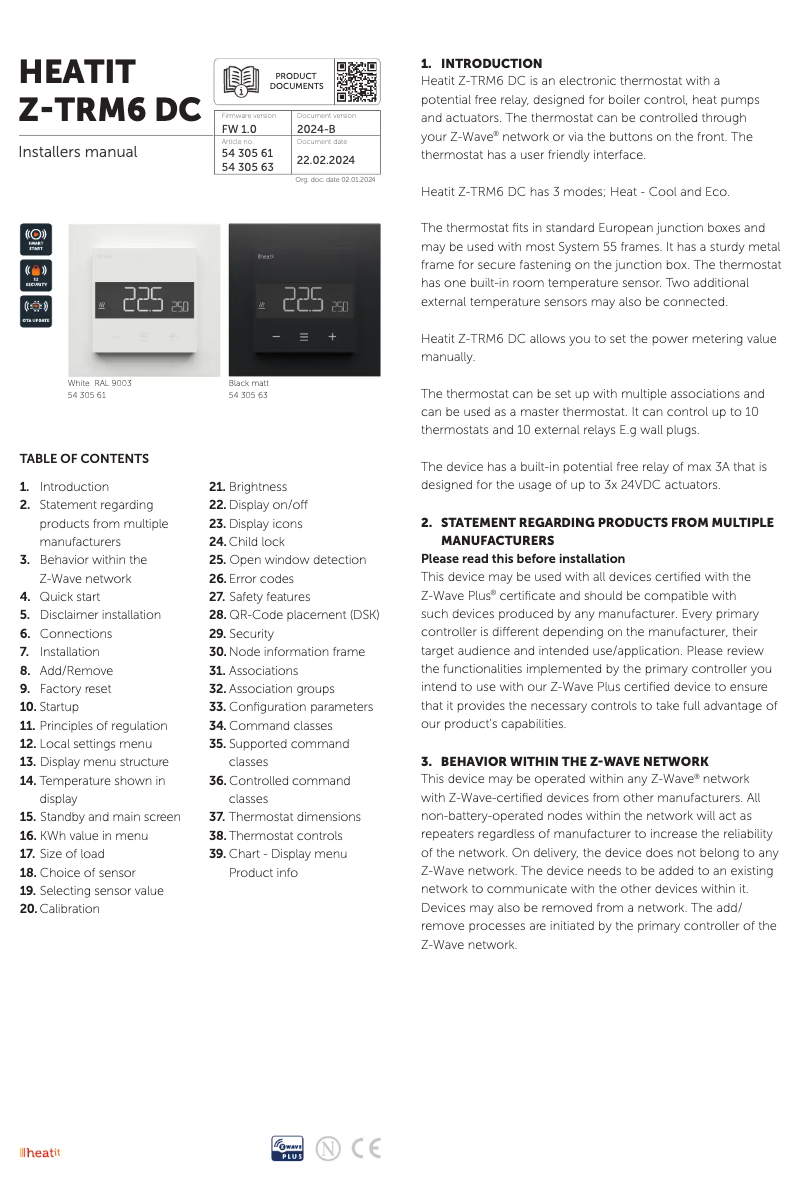 Page n°1 - Manuel utilisateur Heatit Z-TRM6 DC