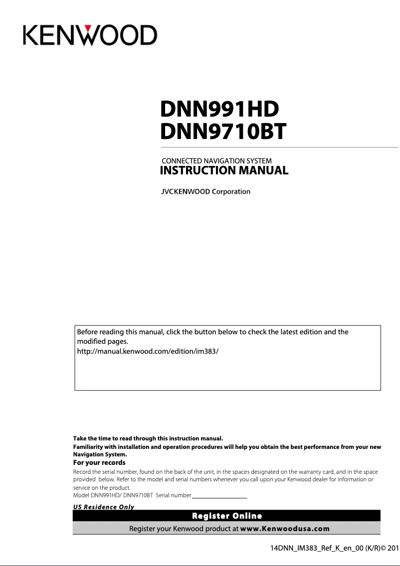 Page n°1 - Manuel utilisateur Kenwood eXcelon DNN991HD