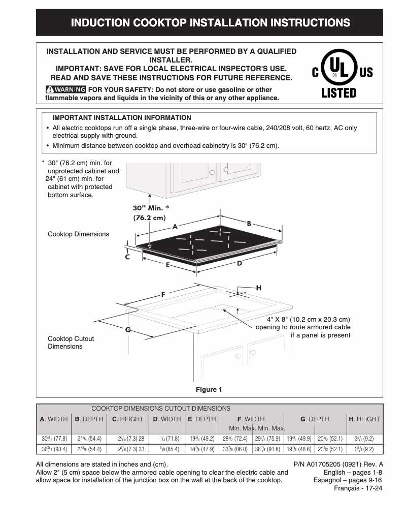 Page 1 de la notice Guide d'installation Frigidaire FCCI3027AB