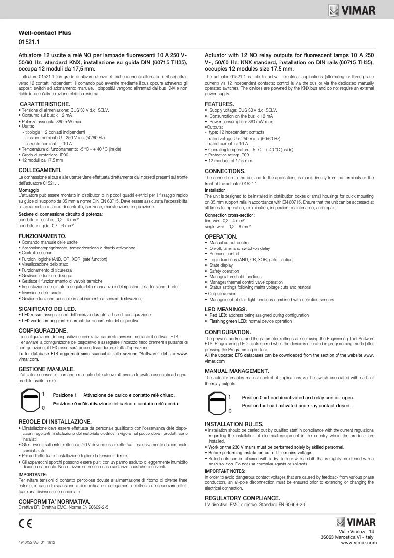 Page 1 de la notice Instructions / montage Vimar 01521.1