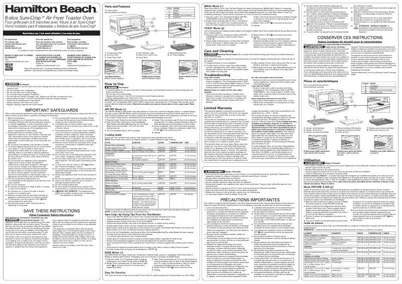 Page n°1 - Manuel utilisateur Hamilton Beach Sure-Crisp 31418