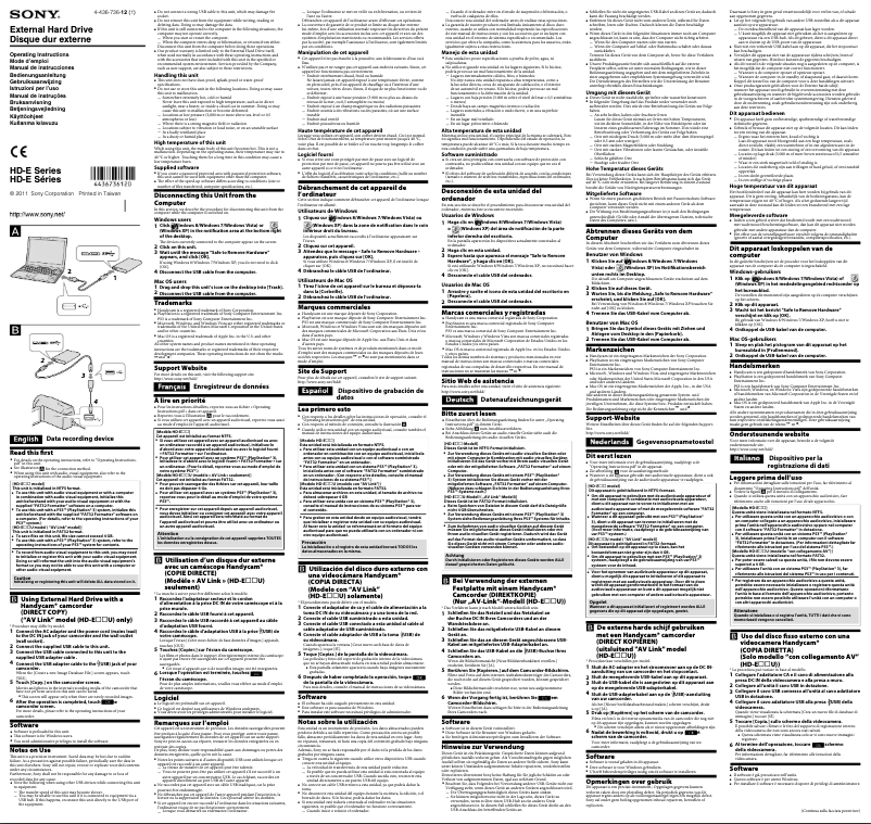 Página 1 del manual Manual de usuario Sony HD-E1 schijf