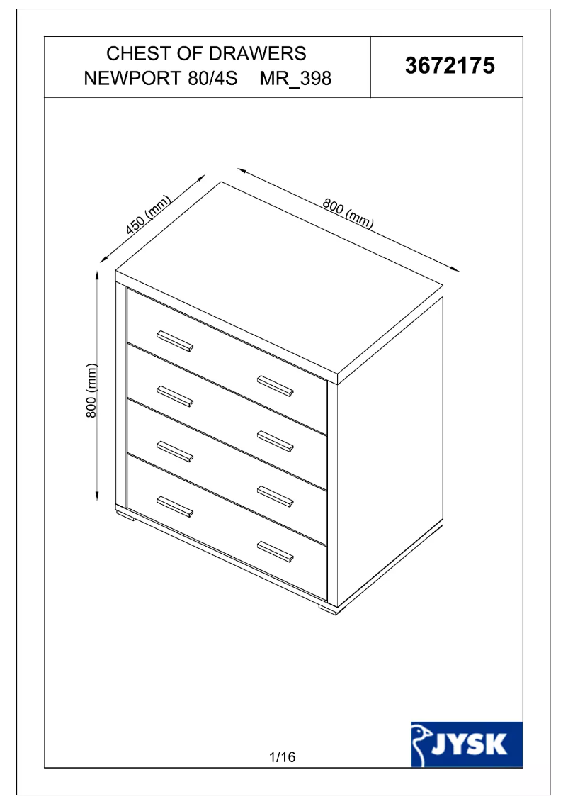 Page 1 de la notice Manuel utilisateur JYSK Gesten (80x80x45)