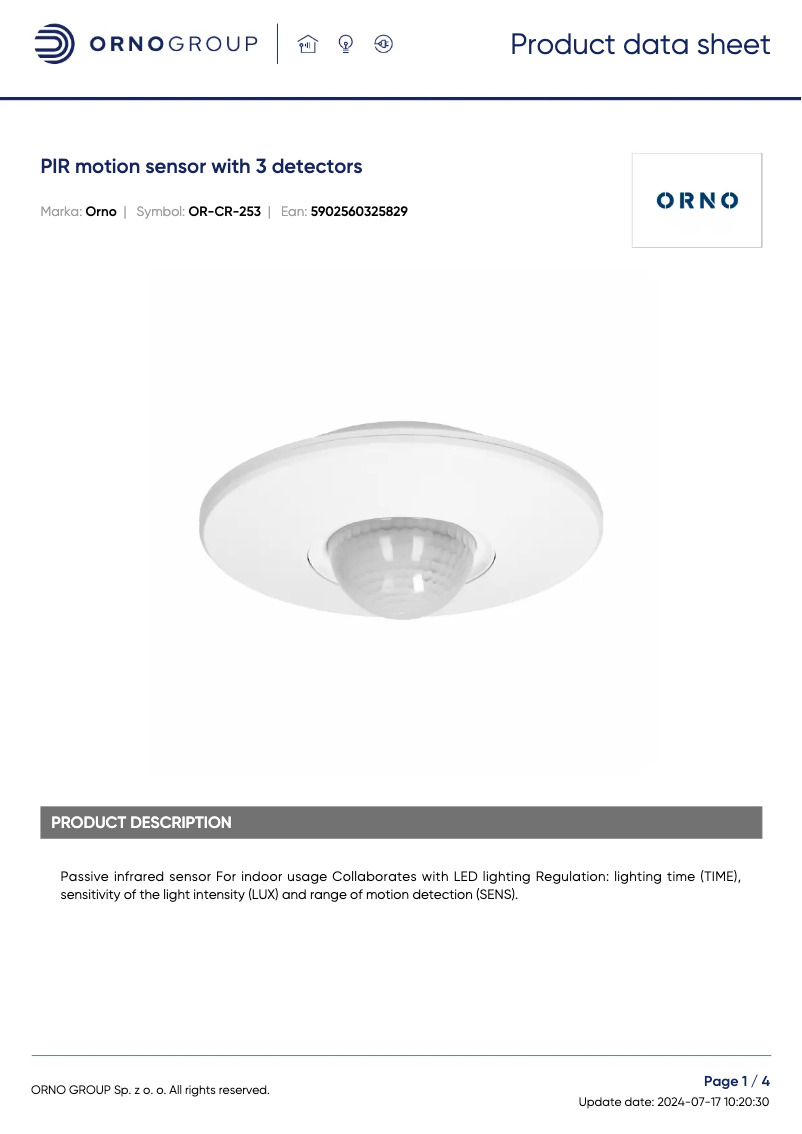 Page 1 de la notice Fiche technique ORNO OR-CR-253