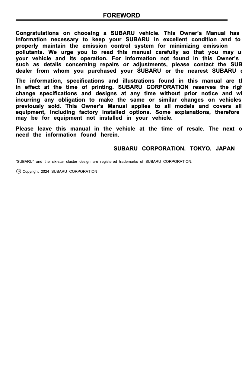 Page n°1 - Manuel utilisateur Subaru Forester Sport (2025)