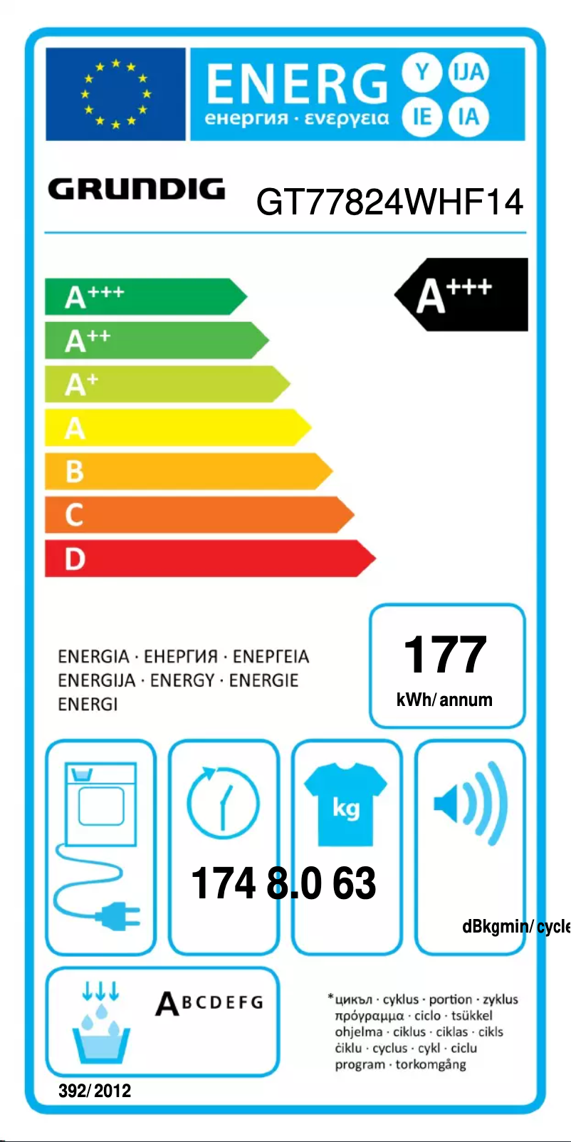 Page 1 de la notice Label énergétique Grundig GT77824WHF14
