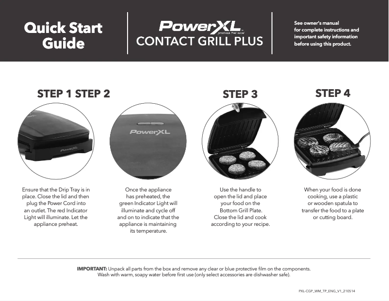 Page n°1 - Guide de démarrage rapide PowerXL Contact Grill Plus TXG-603